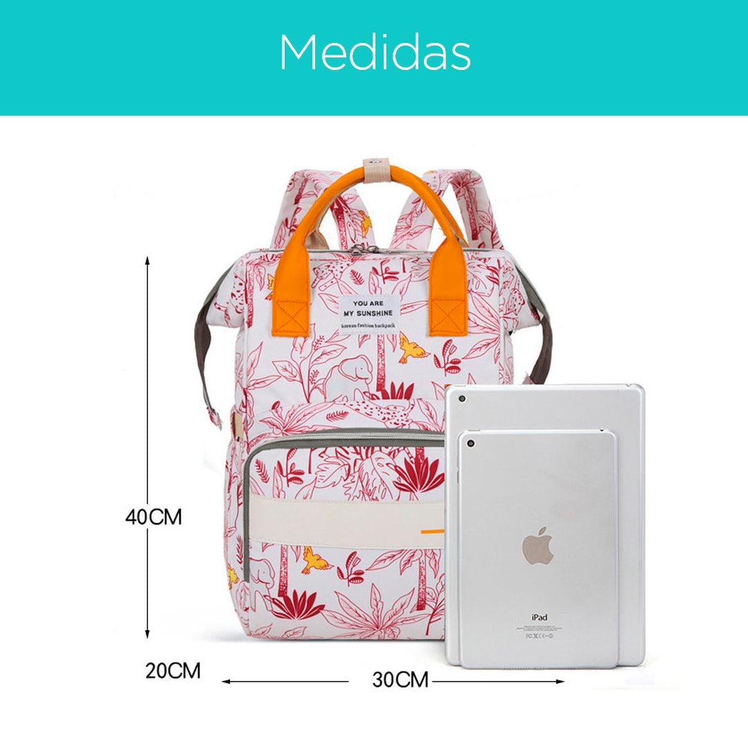 Sunshine - Pañalera estampada para bebé con bolsillo térmico y soporte para coche