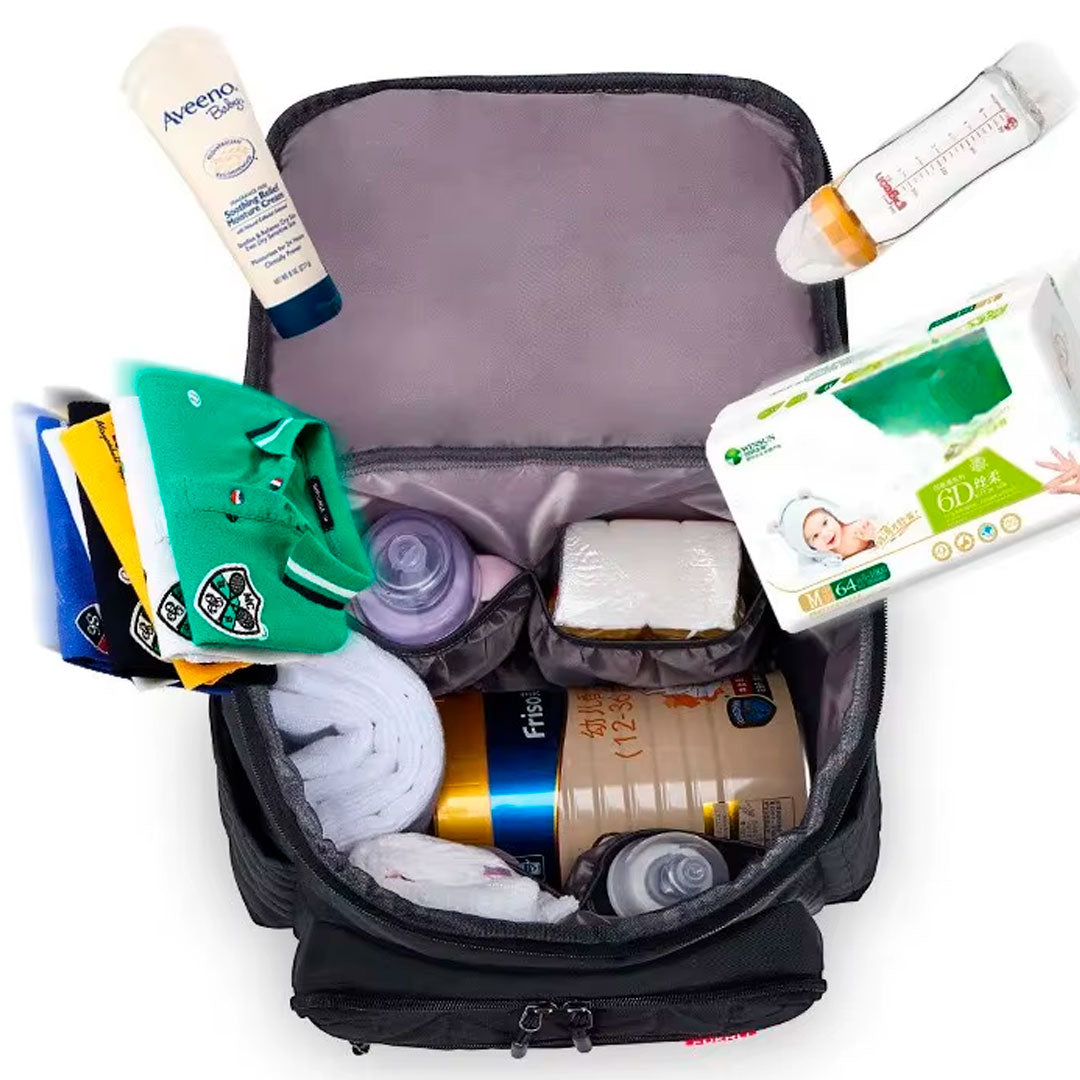Pañalera morral multifuncional con solapa bordada, con cambiador portátil, de gran capacidad, correas ajustables, bolsillos térmicos, correitas para colgar del coche, hecha en material resistente