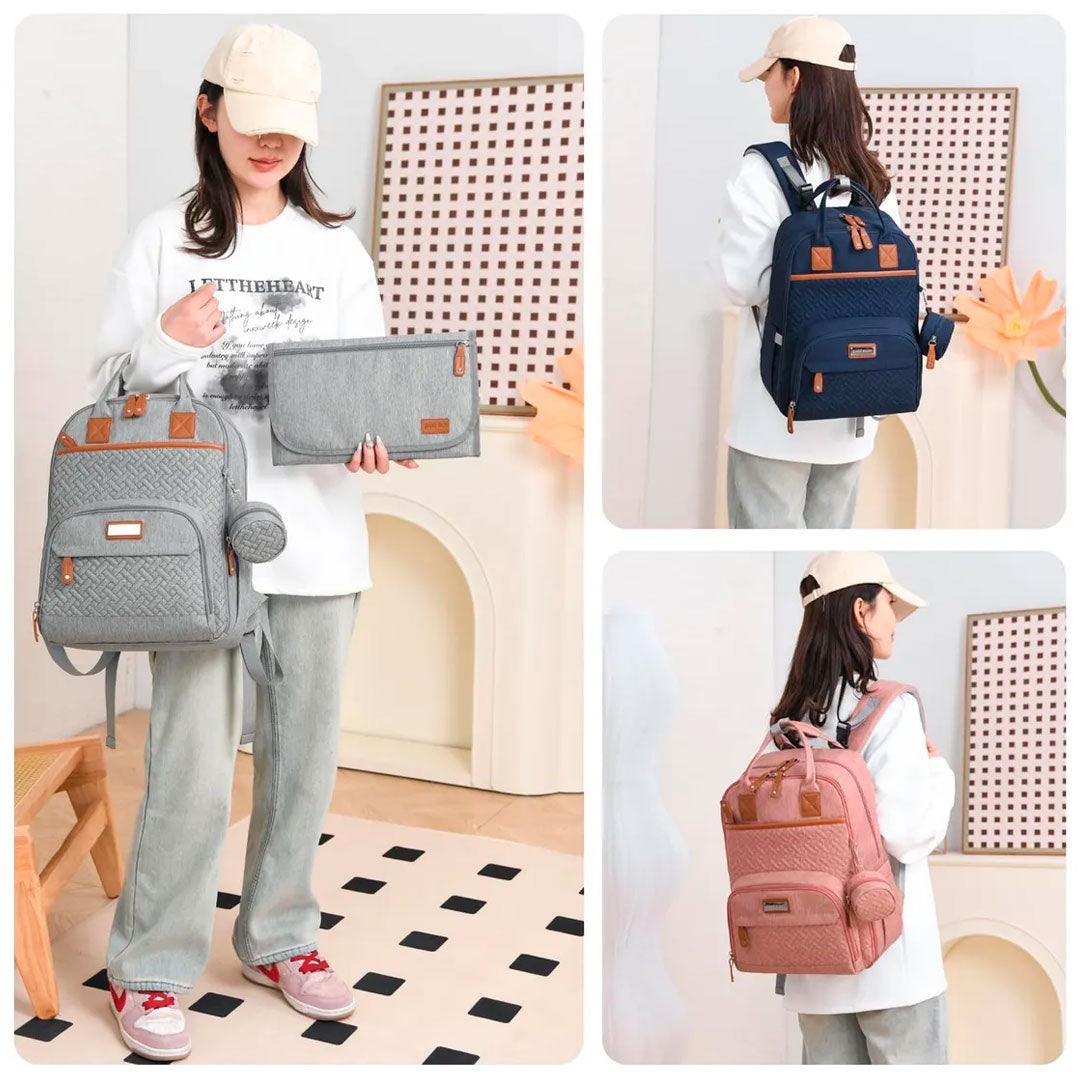 Pañalera morral con monedero y cambiador portátil, buena capacidad de almacenamiento, hecha en material resistente, múltiples bolsillos separados, correas ajustables - GoodMum
