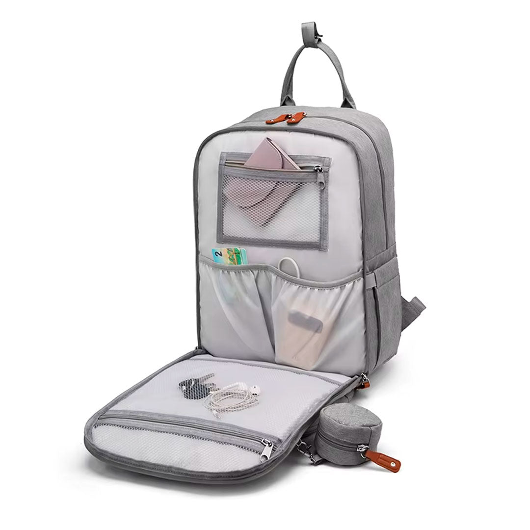 Pañalera morral con monedero y cambiador portátil, buena capacidad de almacenamiento, hecha en material resistente, múltiples bolsillos separados, correas ajustables - GoodMum