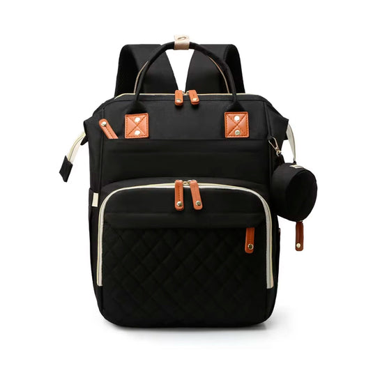 Pañalera multifuncional con monedero, buena capacidad de almacenamiento, en materiales de alta calidad impermeable, con bolsillos térmicos, bolsillo de seguridad trasero para celular, laterales para botella y pañitos húmedos