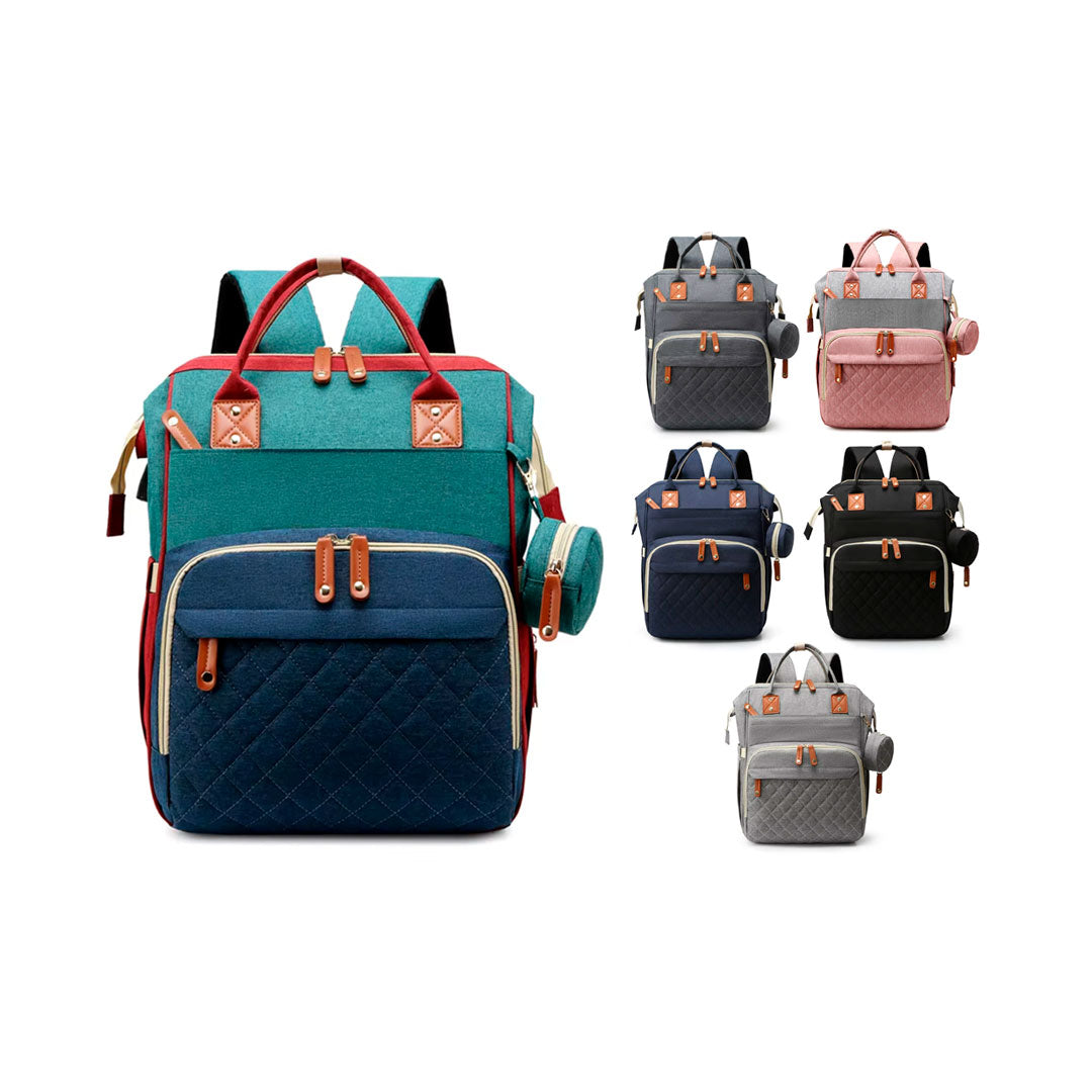 Pañalera multifuncional con monedero, buena capacidad de almacenamiento, en materiales de alta calidad impermeable, con bolsillos térmicos, bolsillo de seguridad trasero para celular, laterales para botella y pañitos húmedos