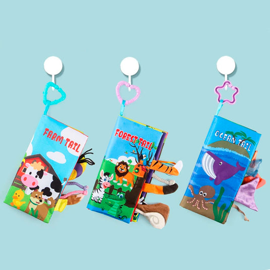 Paquete de 3 libros sensoriales de tela con motivos de animales y diferentes texturas