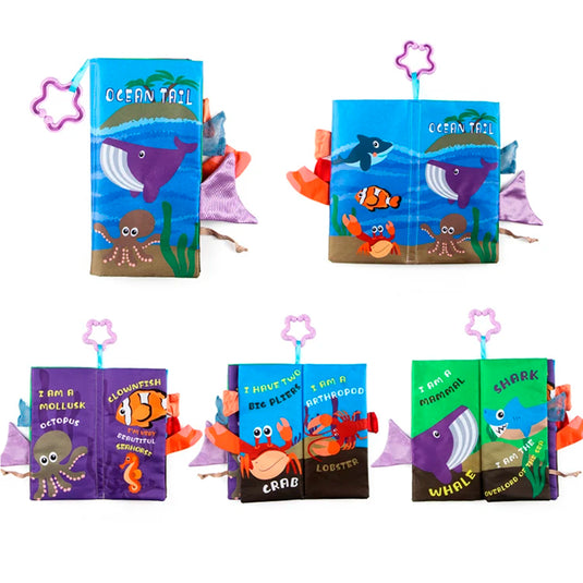 Paquete de 3 libros sensoriales de tela con motivos de animales y diferentes texturas