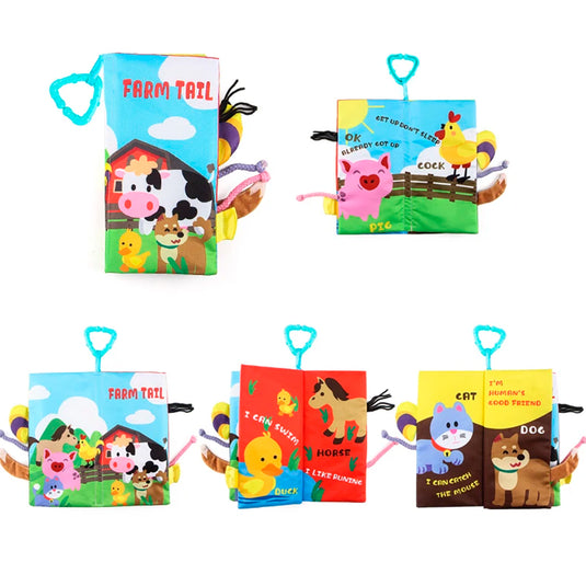 Paquete de 3 libros sensoriales de tela con motivos de animales y diferentes texturas