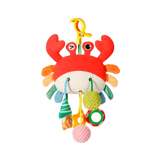 Peluche cangrejo sensorial con función de móvil colgante, juego de estimulación, ideal para llevar contigo o colgar del coche, múltiples texturas de estimulación sensorial