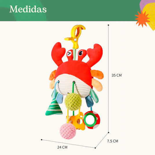 Peluche cangrejo sensorial con función de móvil colgante, juego de estimulación, ideal para llevar contigo o colgar del coche, múltiples texturas de estimulación sensorial