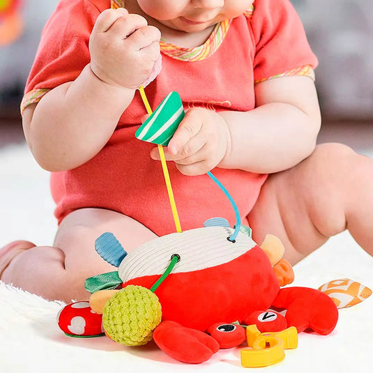 Peluche cangrejo sensorial con función de móvil colgante, juego de estimulación, ideal para llevar contigo o colgar del coche, múltiples texturas de estimulación sensorial