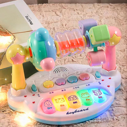 Piano musical didáctico con luces y melodías para bebé, botones clásicos de notas musicales Do Re Mi, hecho en material de alta calidad con superficie lisa, iluminación y sonidos con cada tecla, control de volumen, ideal para estimulación auditiva