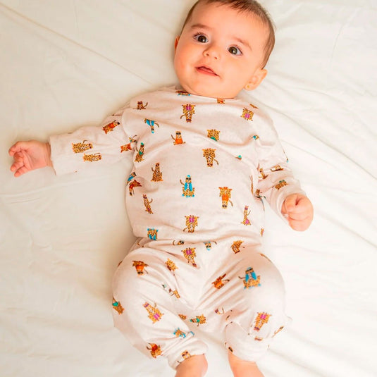 Pijama estampada para bebé, pijama de cuello redondo para recién nacido, con manga larga, en estilo cuerpo completo o dos piezas camiseta pantalón - EMEBE