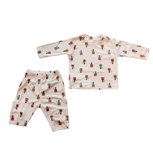 Pijama estampada para bebé, pijama de cuello redondo para recién nacido, con manga larga, en estilo cuerpo completo o dos piezas camiseta pantalón - EMEBE