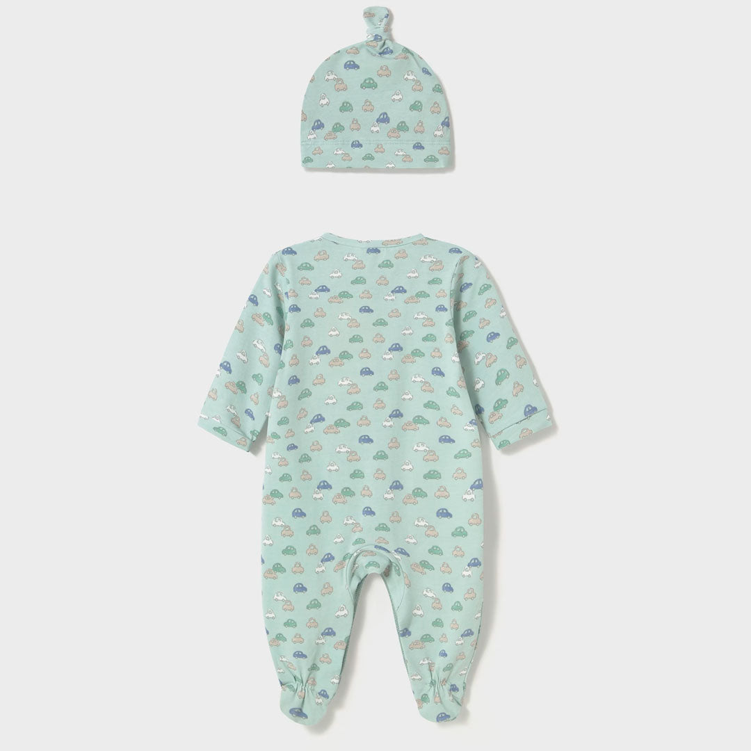 Pijama manga larga estampada con pies cerrados y gorrito, pijama estampada de carritos, gorro a juego, pies cocidos para mayor comodidad - Mayoral