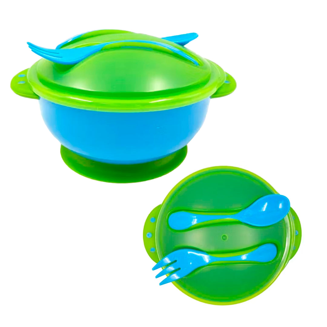 Set de plato con cubiertos, con base de succión, juego de cuchara y tenedor - OnlyBaby