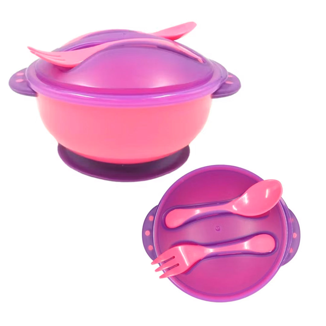 Set de plato con cubiertos, con base de succión, juego de cuchara y tenedor - OnlyBaby