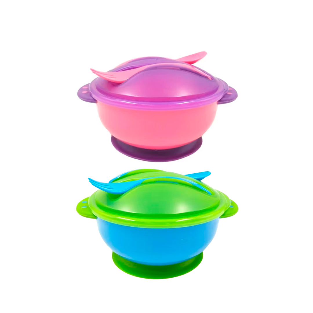 Set de plato con cubiertos, con base de succión, juego de cuchara y tenedor - OnlyBaby