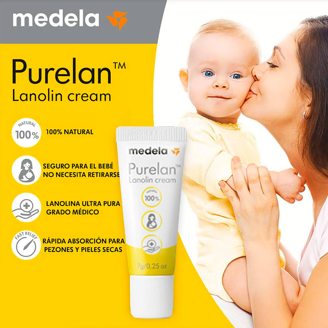 Crema de lanolina Purelan para pezones, de un solo ingrediente 100% natural sin aditivos ni fragancia añadida, dermatológicamente probada - Medela