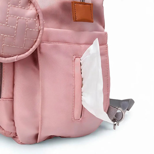 Pañalera bolso de mamá de gran capacidad, con panel tejido, cambiador, portachupos y correa de hombro.