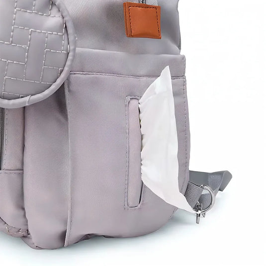 Pañalera bolso de mamá de gran capacidad, con panel tejido, cambiador, portachupos y correa de hombro.