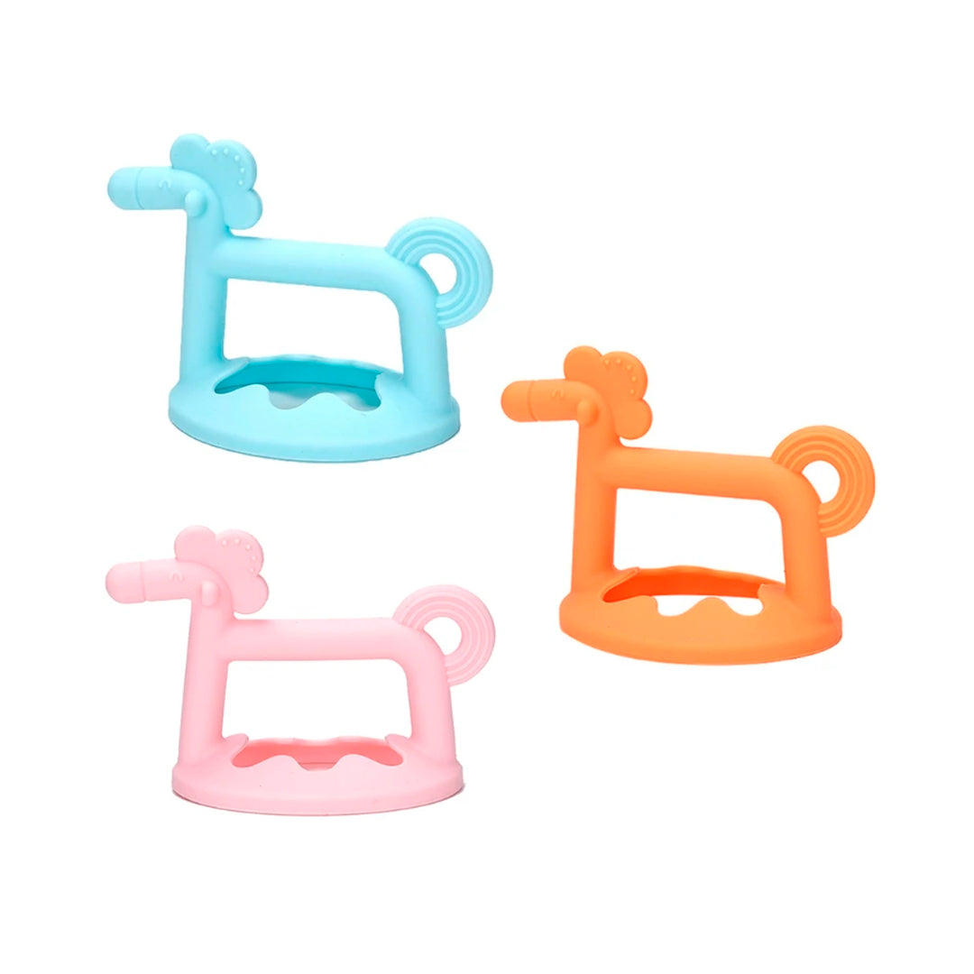 Mordedor rascaencias de silicona para bebés, con forma de caballo y estuche