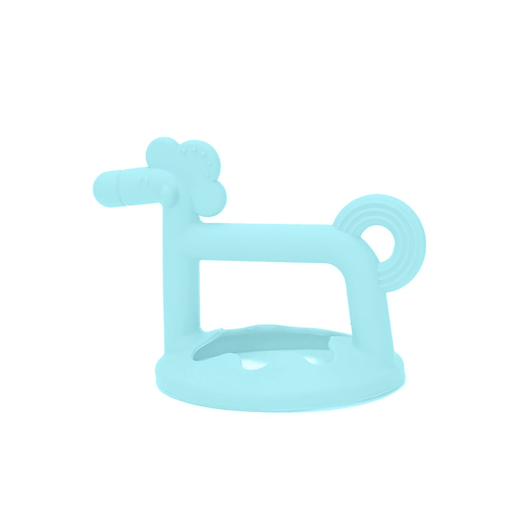 Mordedor rascaencias de silicona para bebés, con forma de caballo y estuche Celeste