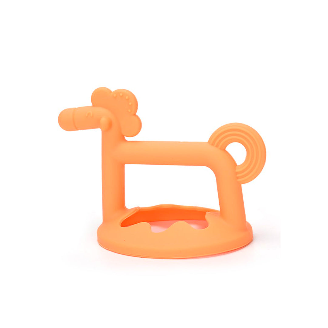 Mordedor rascaencias de silicona para bebés, con forma de caballo y estuche Naranja