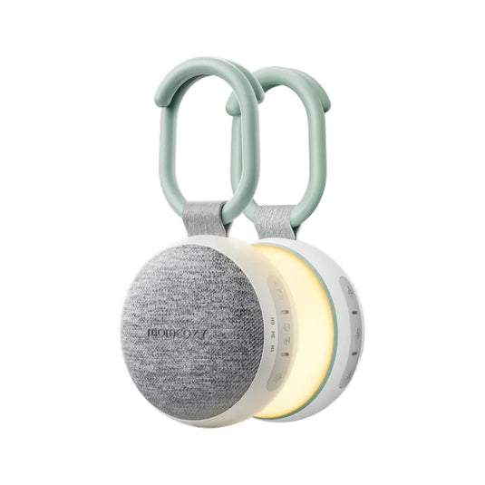Máquina de ruido blanco portátil para bebé con luz nocturna ámbar, 20 sonidos relajantes, batería de 10 horas, se sujeta a coche, cuna o pañalera - Momcozy