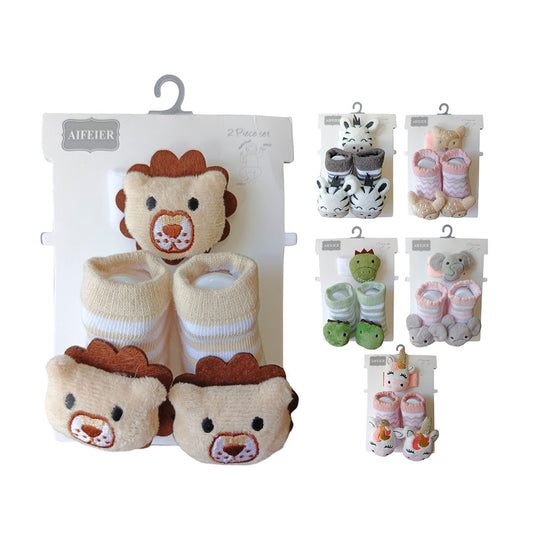 Set x2 par de medias y una pulsera sonajero, combo de 2 medias y pulsera a juego, con diseño de animales coloridos que llamaran la atención de tu bebé - Aifeier - Cocco Semana 2026