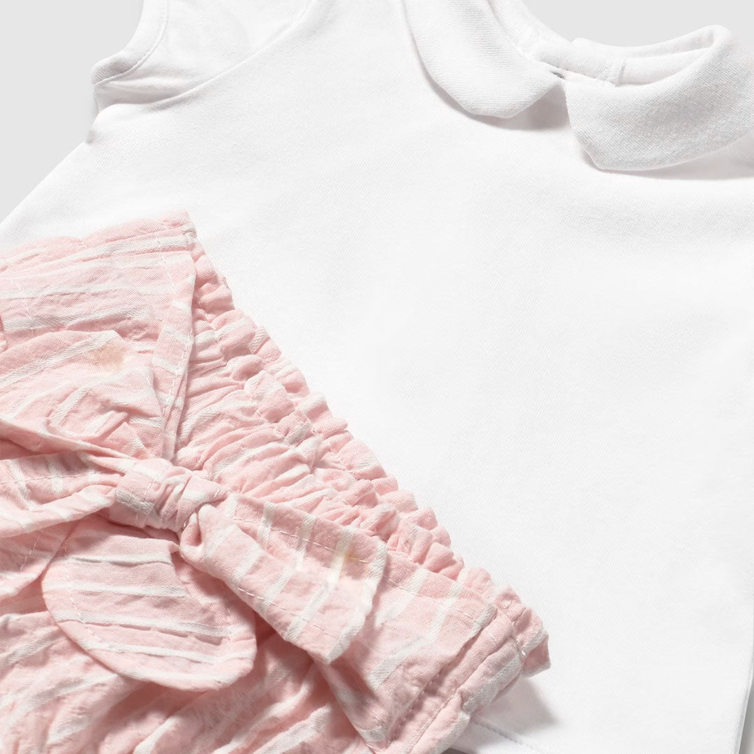 Set 3pz con buzo tejido y panti para bebé, hecho en tela ligera y cómoda, blusa blanca con cuello, buzo rosa con detalles bordados - Mayoral