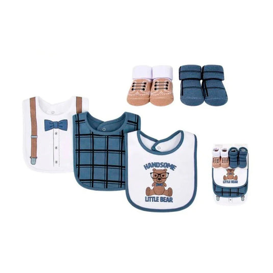 Set x3 baberos y x2 medias para bebé, hechos en material suave hipoalergénico - Hudson baby