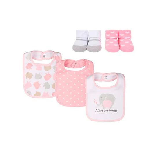 Set x3 baberos y x2 medias para bebé, hechos en material suave hipoalergénico - Hudson baby