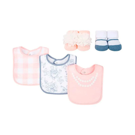 Set x3 baberos y x2 medias para bebé, hechos en material suave hipoalergénico - Hudson baby