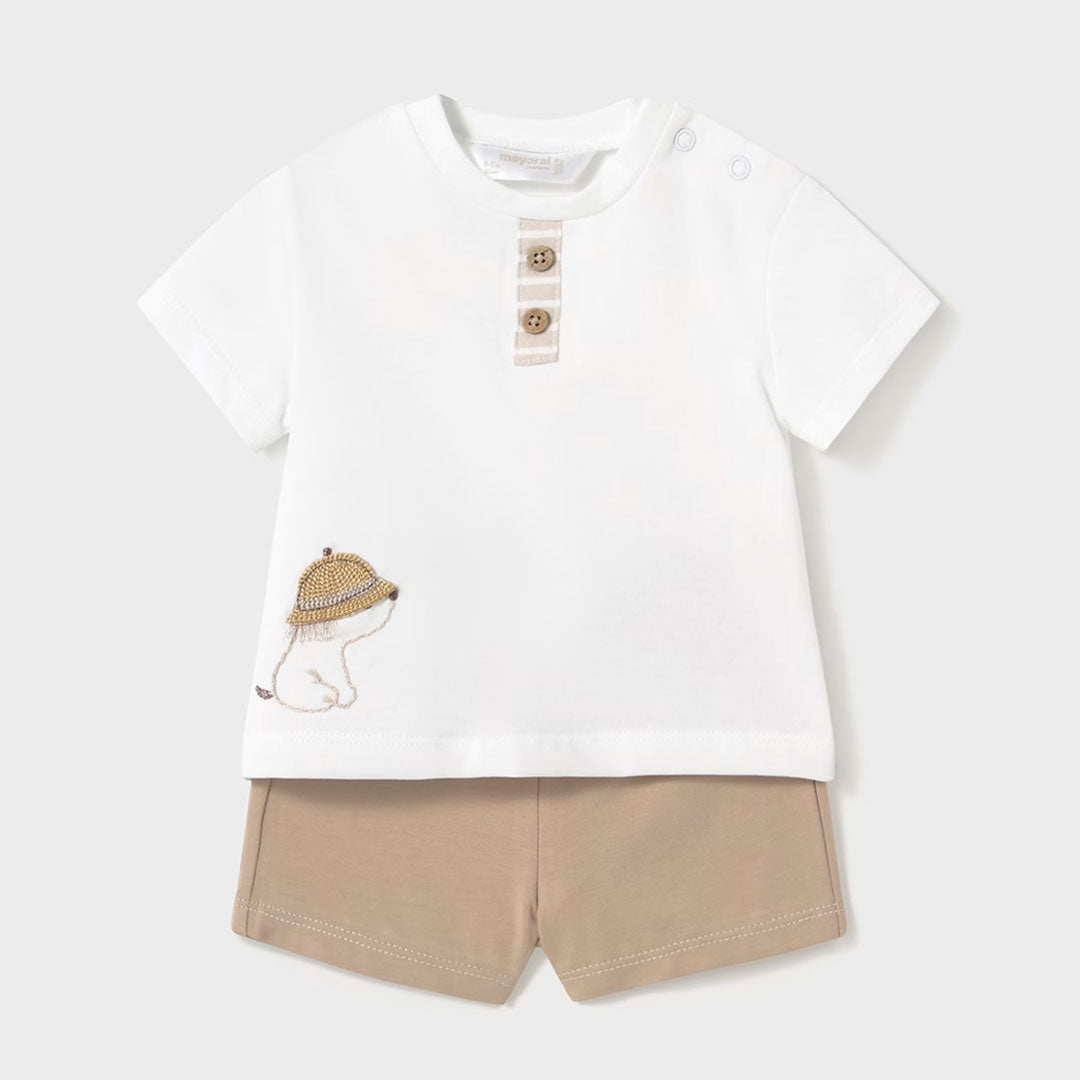 Set 2pz camiseta con diseño bordado y short, hecho en tela transpirable e hipoalergénica, ajuste de botones en el hombro - Mayoral