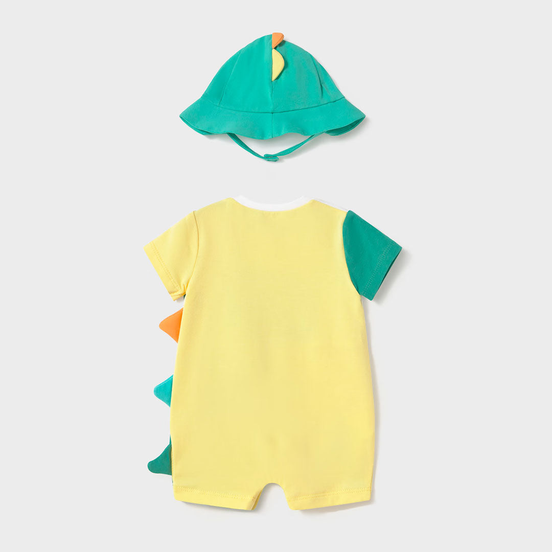 Set mameluco enterizo con diseño dinosaurio y gorrito, ajuste por botones laterales, adorable diseño y colores llamativos, gorro ajustable - Mayoral