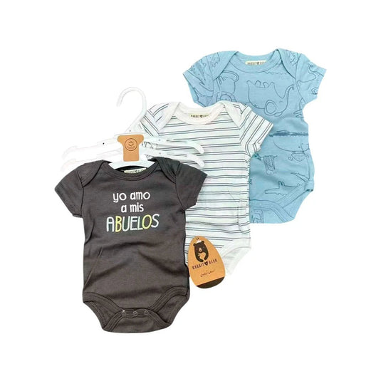 Set x3 mamelucos con diseños estampados, cómoda capa base ideal para combinar con pantalones, shorts o incluso debajo de la ropa, hechos en material hipoalergénico suave al contacto con la piel, ideales para el uso diario - RabbitBear