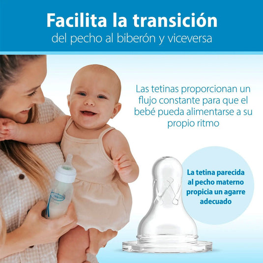 Set de recién nacido teteros Anticólicos Options+ Natural Flow, kit de 14pz con biberones, tetinas repuesto de diferentes etapas, sujetador de teteros en silicona, todo 100% libre de BPA - Dr Brown's