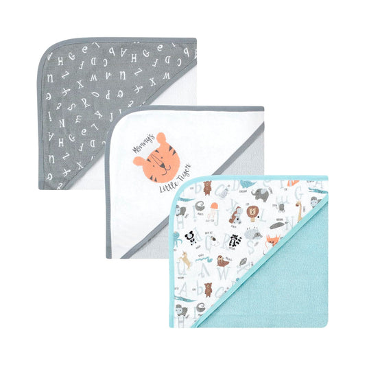 Set de toallas con capucha x3 unidades, hecha en algodón y poliéster absorbente, diseños variados llamativos para tu bebé - Hudson Baby