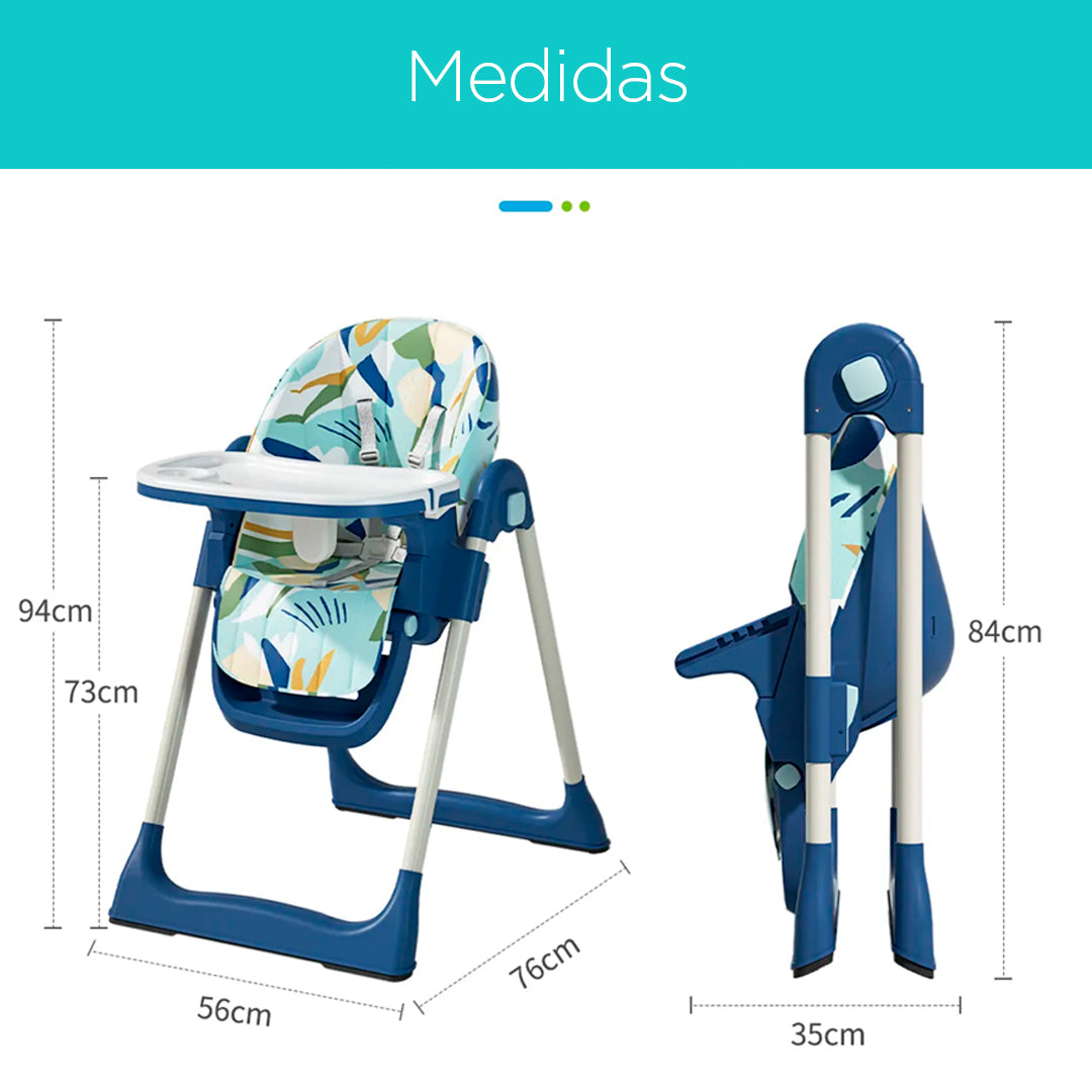 Silla comedor plegable con ruedas direccionales, bandeja y funda extraíbles