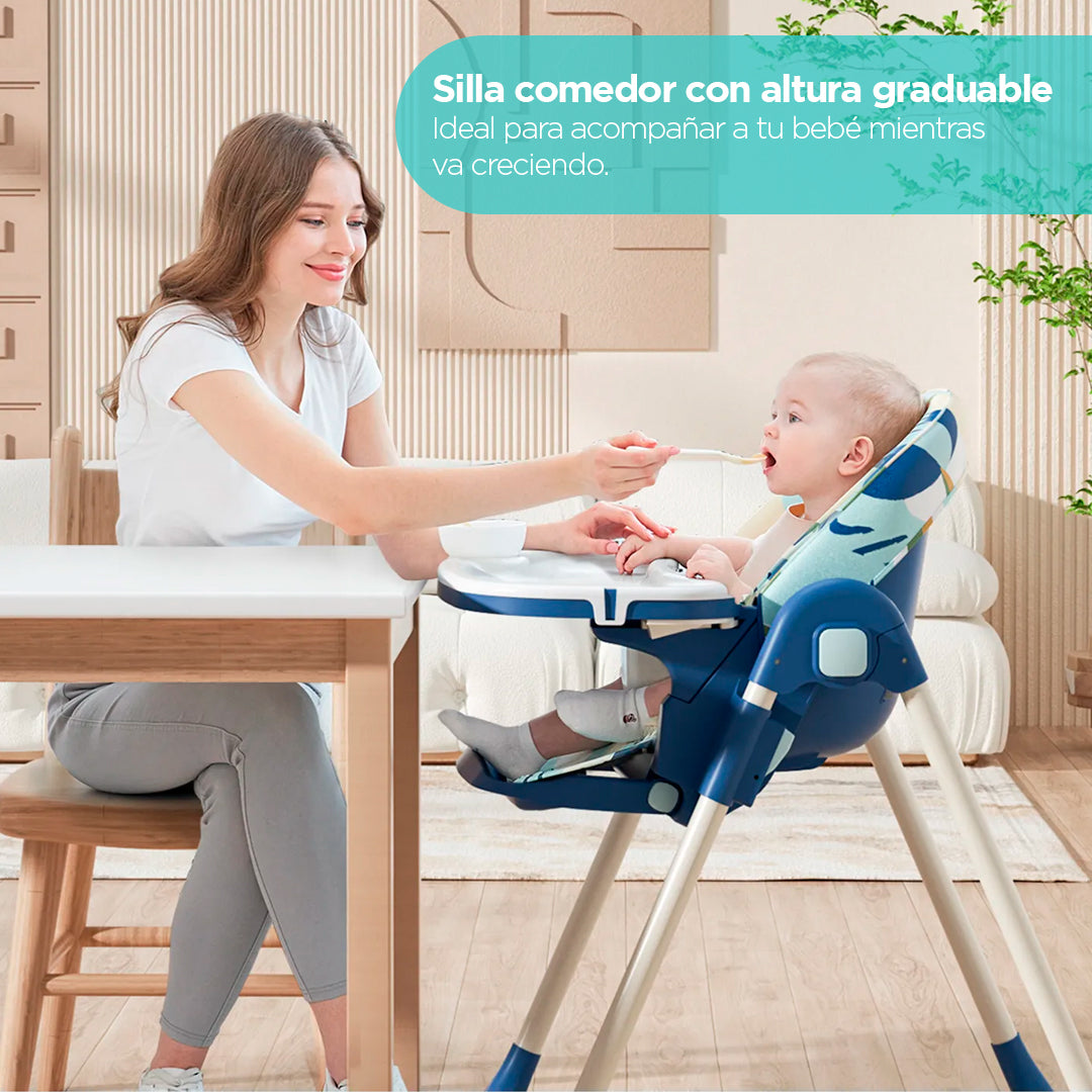 Silla comedor plegable con ruedas direccionales, bandeja y funda extraíbles