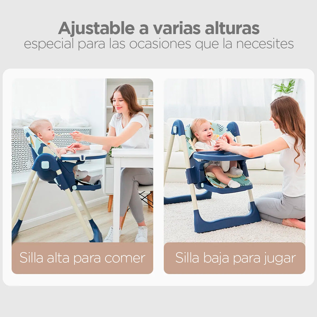 Silla comedor plegable con ruedas direccionales, bandeja y funda extraíbles