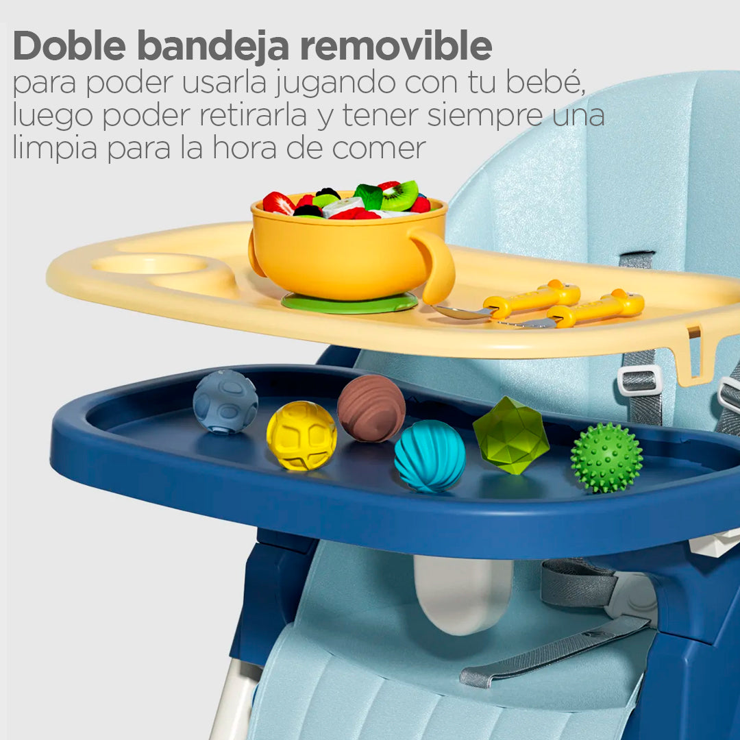 Silla comedor plegable con ruedas direccionales, bandeja y funda extraíbles