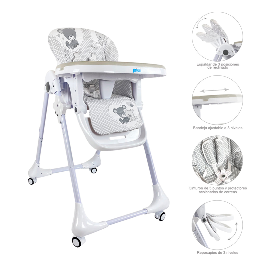 Silla comedor infantil con altura graduable, reclinado y bandeja ajustable - PRIORI