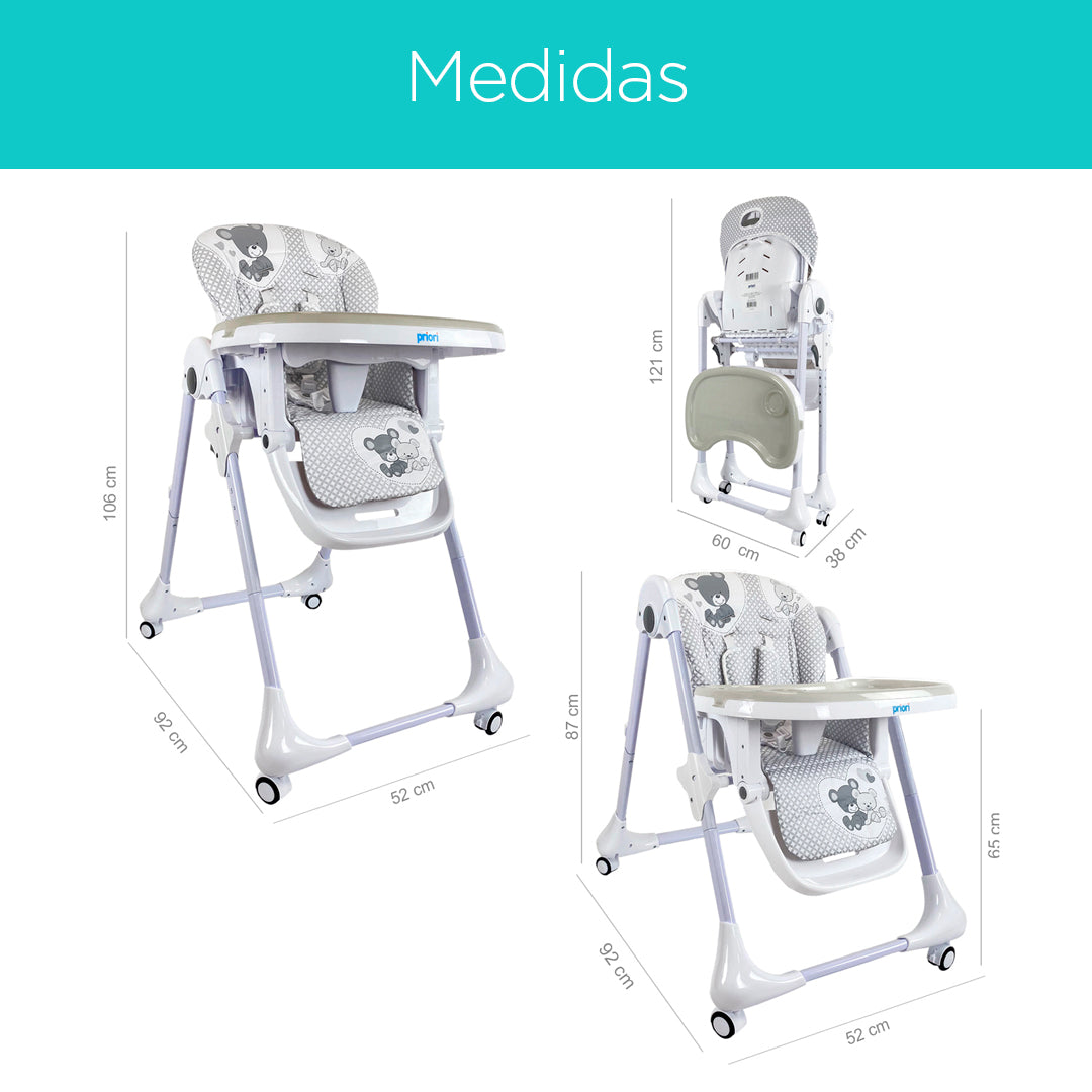 Silla comedor infantil con altura graduable, reclinado y bandeja ajustable - PRIORI
