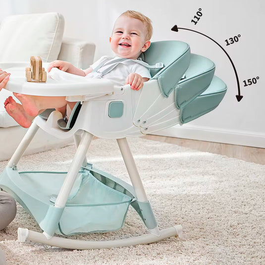 Silla comedor de lujo 3 en 1, asiento multifuncional con sistema de plegado y de reclinado, doble bandeja y ruedas para facilitar su uso - Color&Life