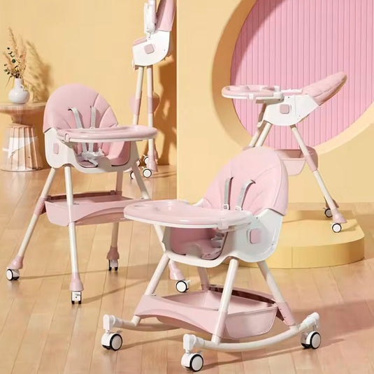 Silla comedor de lujo 3 en 1, asiento multifuncional con sistema de plegado y de reclinado, doble bandeja y ruedas para facilitar su uso - Color&Life