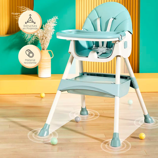 Silla comedor de lujo 3 en 1, asiento multifuncional con sistema de plegado y de reclinado, doble bandeja y ruedas para facilitar su uso - Color&Life