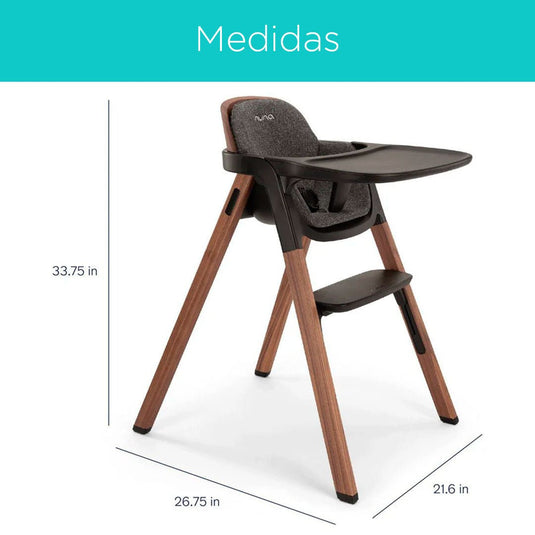 Silla comedor BRYN alta de lujo con diseño holandés, diseñada para usarse hasta aproximadamente los 6 años, con reposapiés ajustable y cinturón con tres puntos de ajustes, elaborada con madera de alta calidad - Nuna