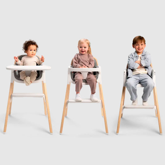 Silla comedor BRYN alta de lujo con diseño holandés, diseñada para usarse hasta aproximadamente los 6 años, con reposapiés ajustable y cinturón con tres puntos de ajustes, elaborada con madera de alta calidad - Nuna