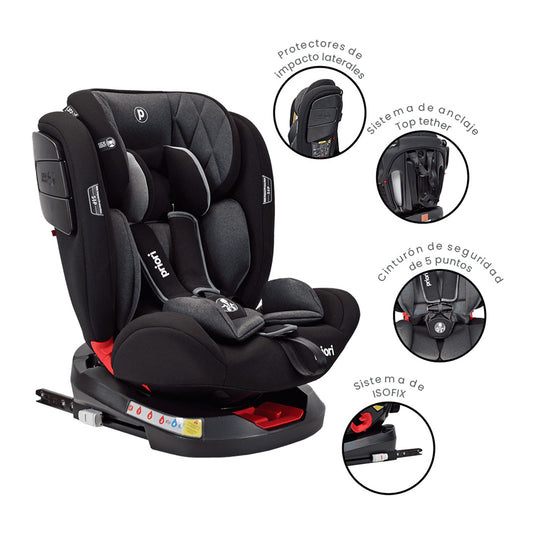 Silla de seguridad Twist para Carro Grupo 0,1,2 y 3 con sistema Isofix, con resistencia de hasta 36kg aprox, con posiciones de reclinado y almohadilla ajustable en altura, arnés de seguridad en 5 puntos - Priori