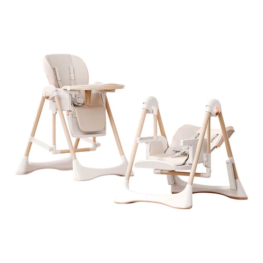 Silla 2en1 comedor y mecedora ajustable para bebé, columpio y comedor, estructura metálica en pirámide para mas estabilidad, bandeja ajustable y removible, ruedas para facilitar su traslado y se pueden quitar para mas estabilidad