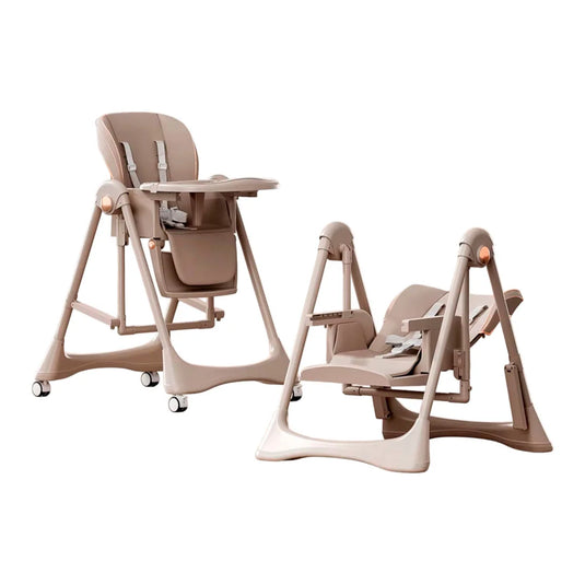 Silla 2en1 comedor y mecedora ajustable para bebé, columpio y comedor, estructura metálica en pirámide para mas estabilidad, bandeja ajustable y removible, ruedas para facilitar su traslado y se pueden quitar para mas estabilidad